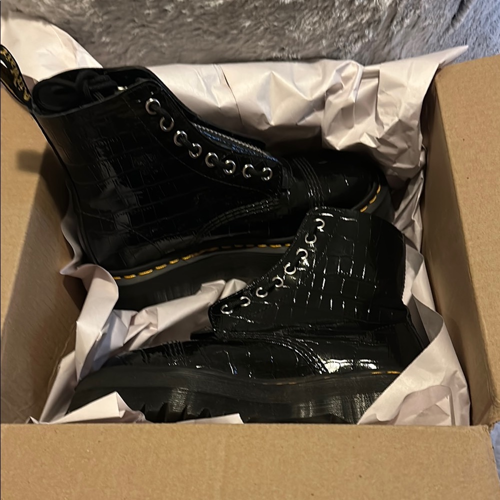 Dr. Martens Black Croc Embossed Boots
